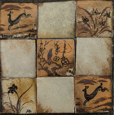 Panel of Nine Tiles, Copper Edge Support. Please click to see an enlarged image